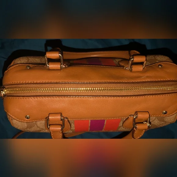 Coach Rowan Signature Satchel with Orange & Purple Stripe With Detachable Strap - Picture 3 of 6